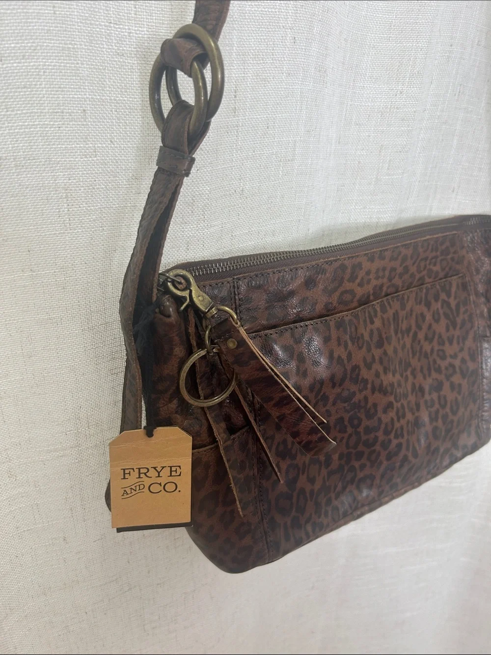 Frye And Company Brown Leopard Print Leather Crossbody Bag Brand New W/Tags
